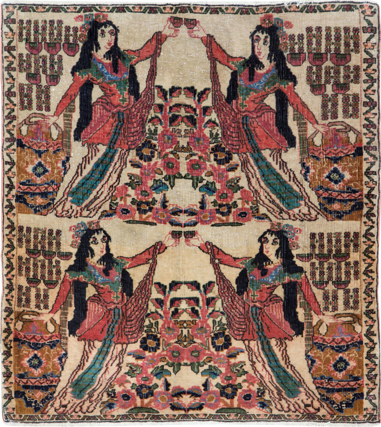 Vintage Persian Tabriz Pictorial Rug, No.25829 - Staging