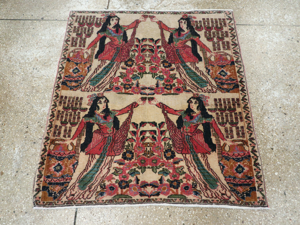 Vintage Persian Tabriz Pictorial Rug, No.25829 - Staging