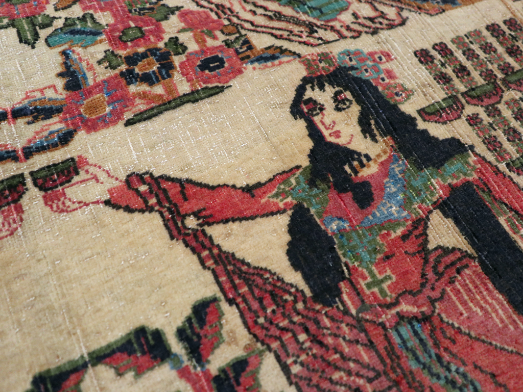 Vintage Persian Tabriz Pictorial Rug, No.25829 - Staging