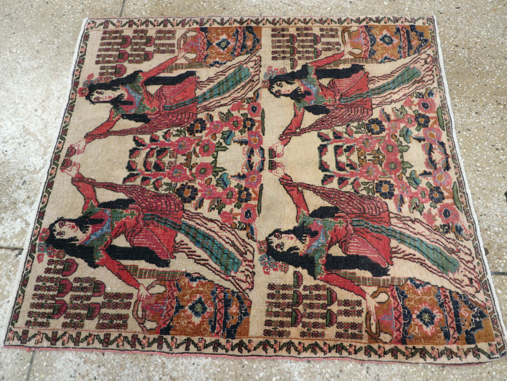 Vintage Persian Tabriz Pictorial Rug, No.25829 - Staging