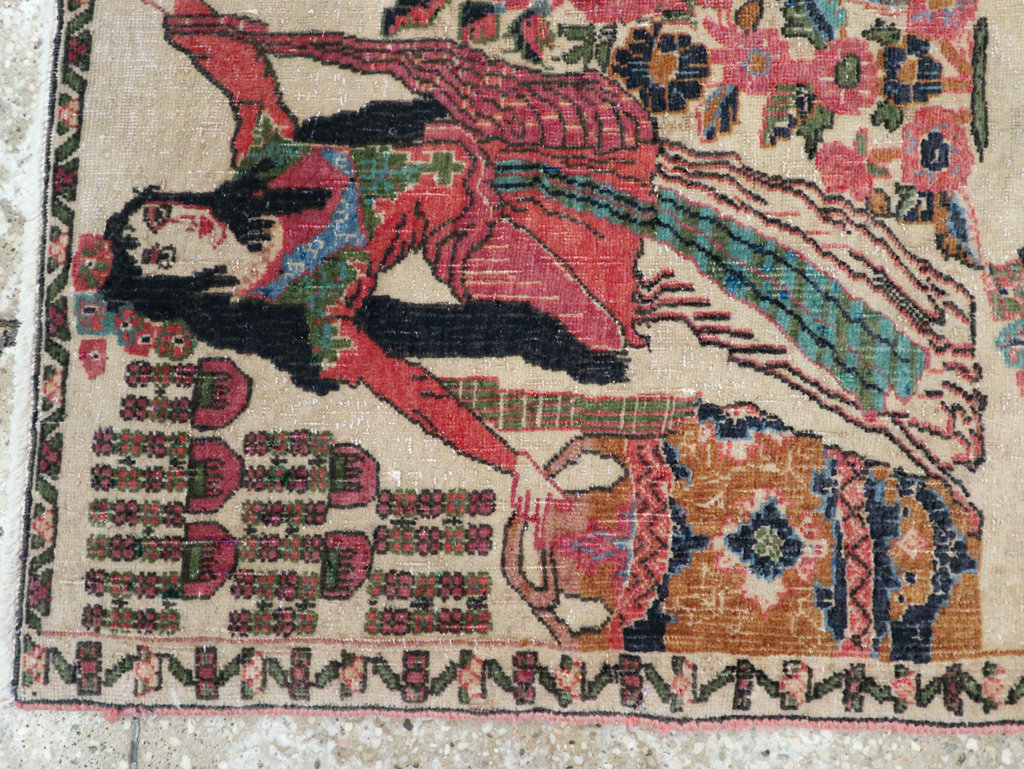 Vintage Persian Tabriz Pictorial Rug, No.25829 - Staging