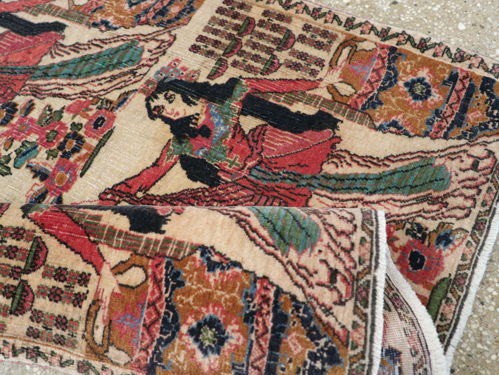 Vintage Persian Tabriz Pictorial Rug, No.25829 - Staging