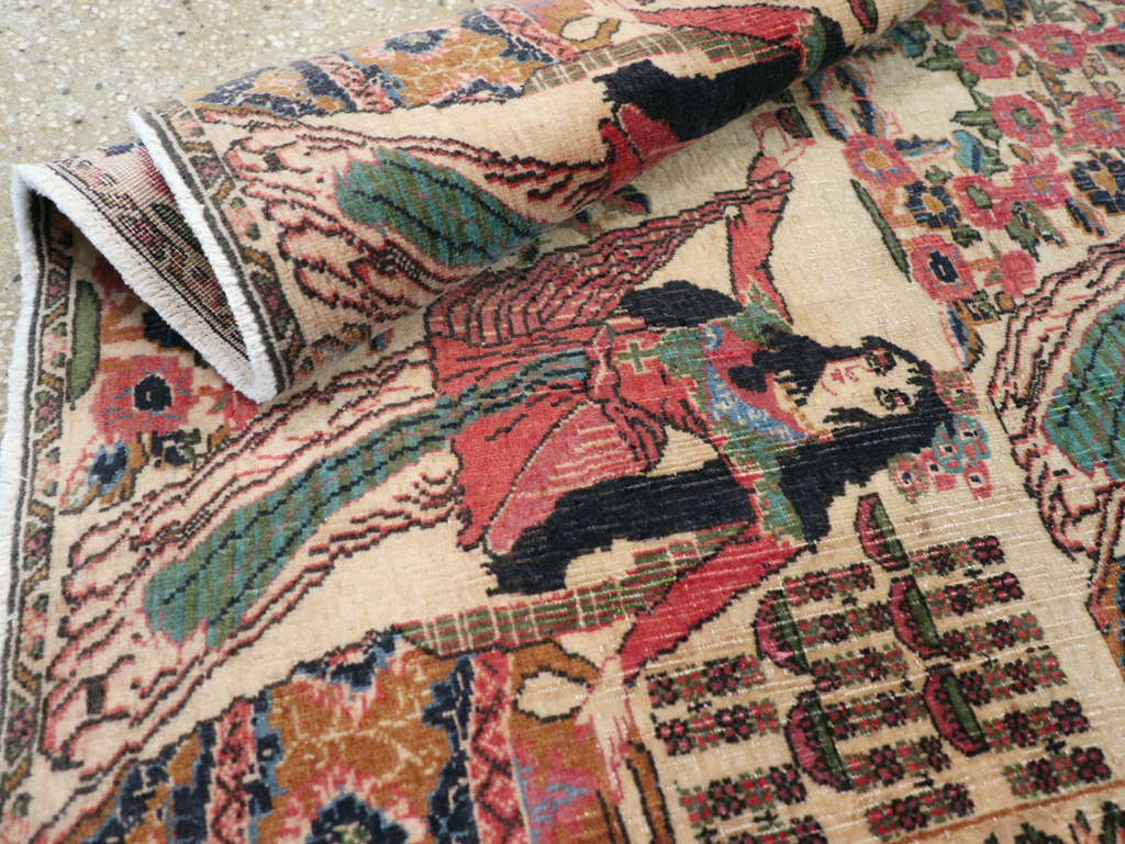 Vintage Persian Tabriz Pictorial Rug, No.25829 - Staging