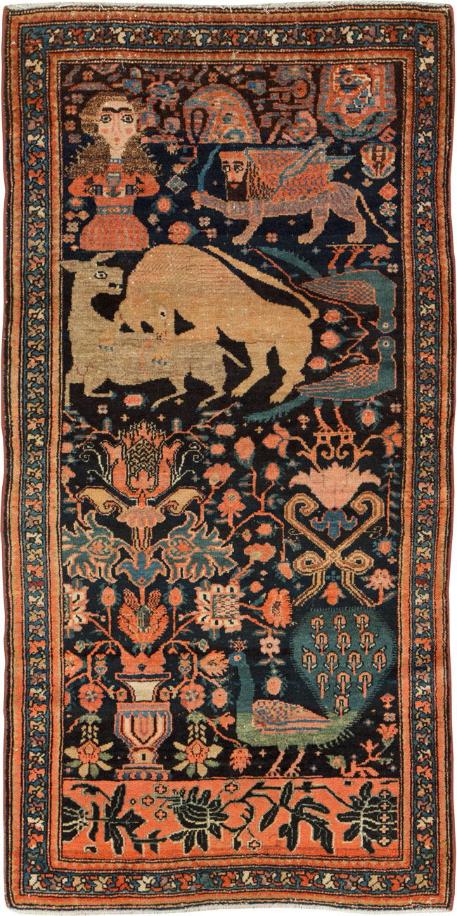 Antique Persian Malayer Pictorial Rug, No.25857 - Staging