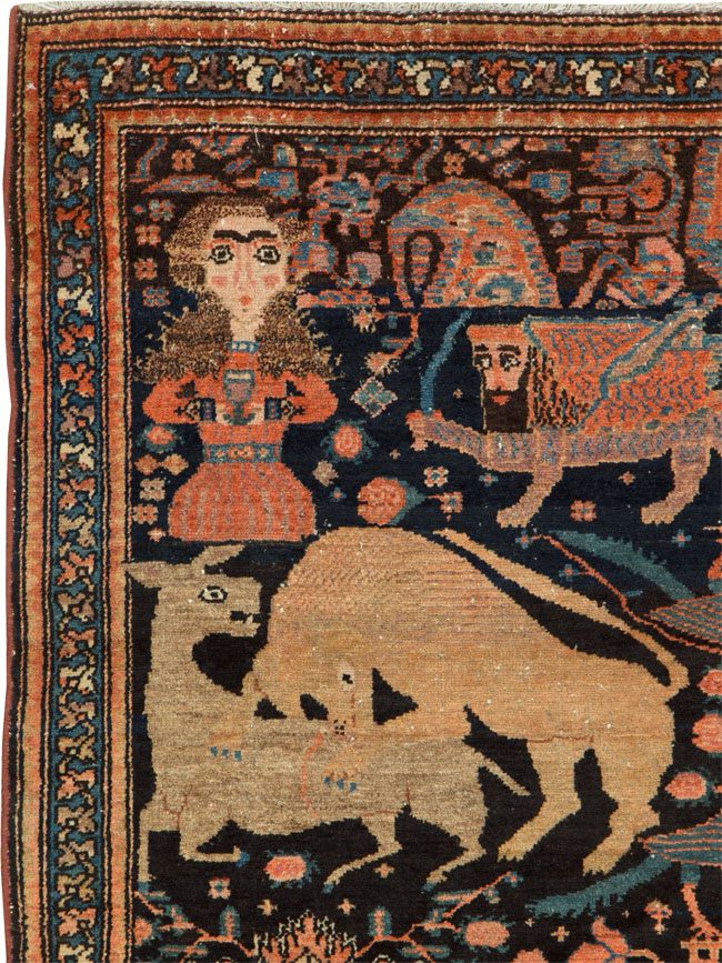 Antique Persian Malayer Pictorial Rug, No.25857 - Staging