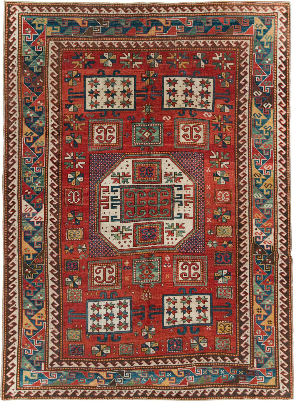 Antique Caucasian Kazak Accent Carpet, No.25858 - Staging
