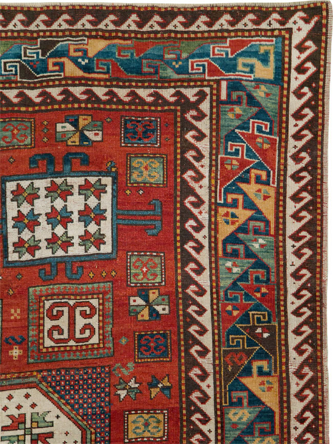 Antique Caucasian Kazak Accent Carpet, No.25858 - Staging