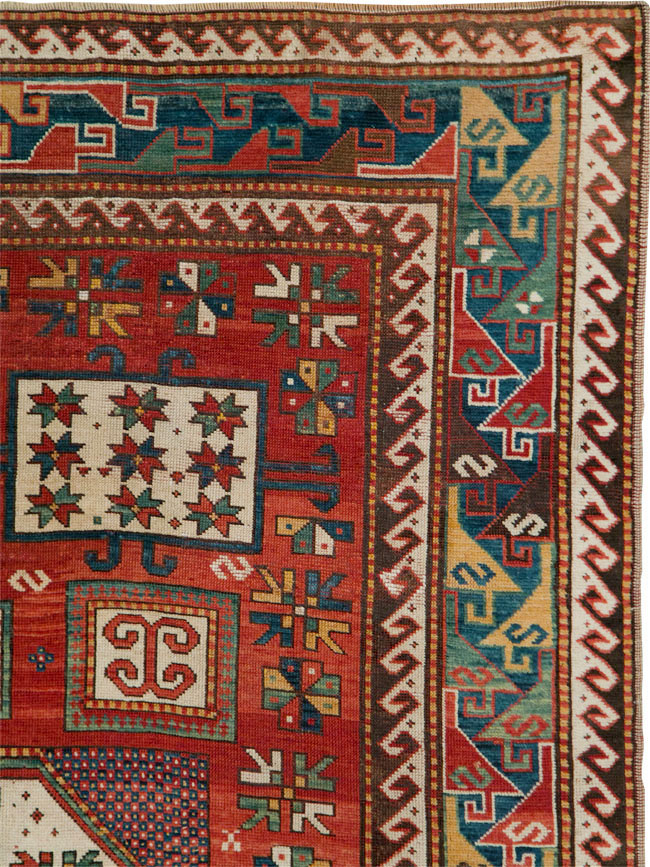 Antique Caucasian Kazak Accent Carpet, No.25858 - Staging