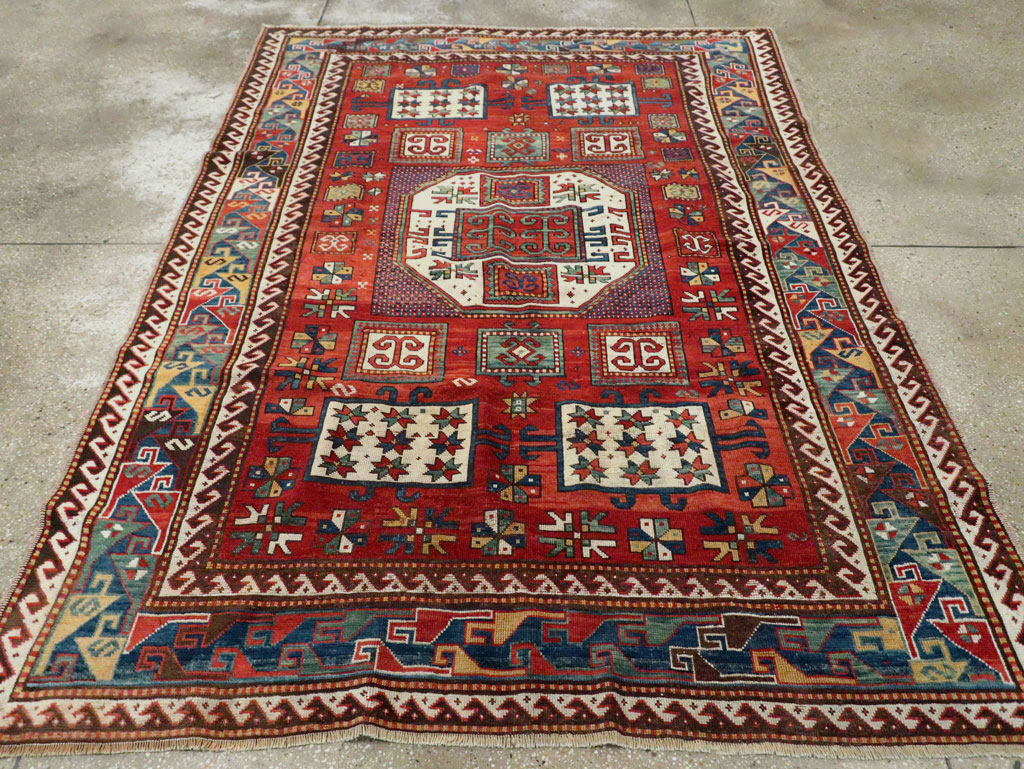 Antique Caucasian Kazak Accent Carpet, No.25858 - Staging