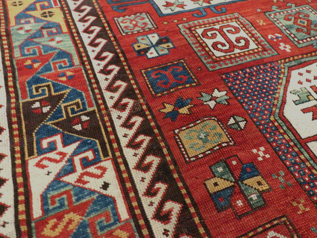 Antique Caucasian Kazak Accent Carpet, No.25858 - Staging