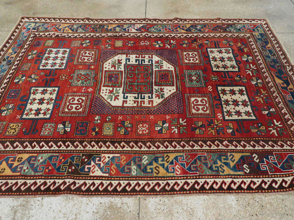 Antique Caucasian Kazak Accent Carpet, No.25858 - Staging