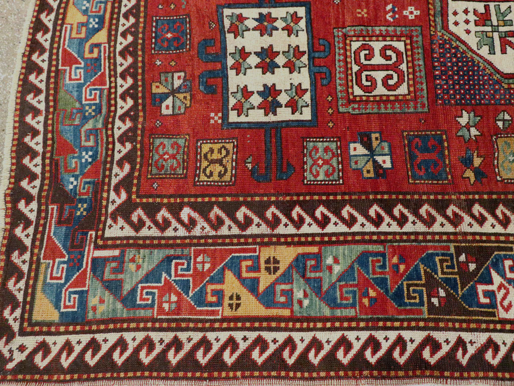 Antique Caucasian Kazak Accent Carpet, No.25858 - Staging