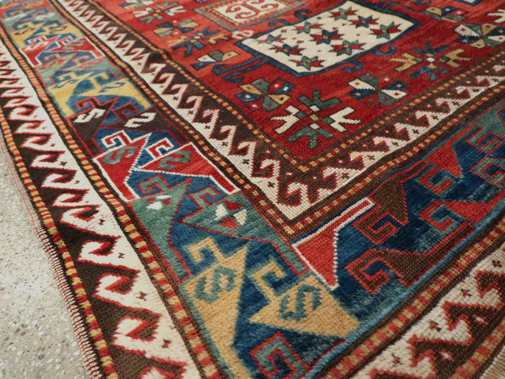 Antique Caucasian Kazak Accent Carpet, No.25858 - Staging