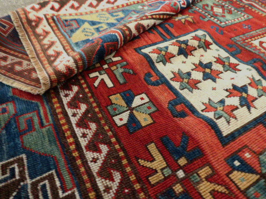 Antique Caucasian Kazak Accent Carpet, No.25858 - Staging