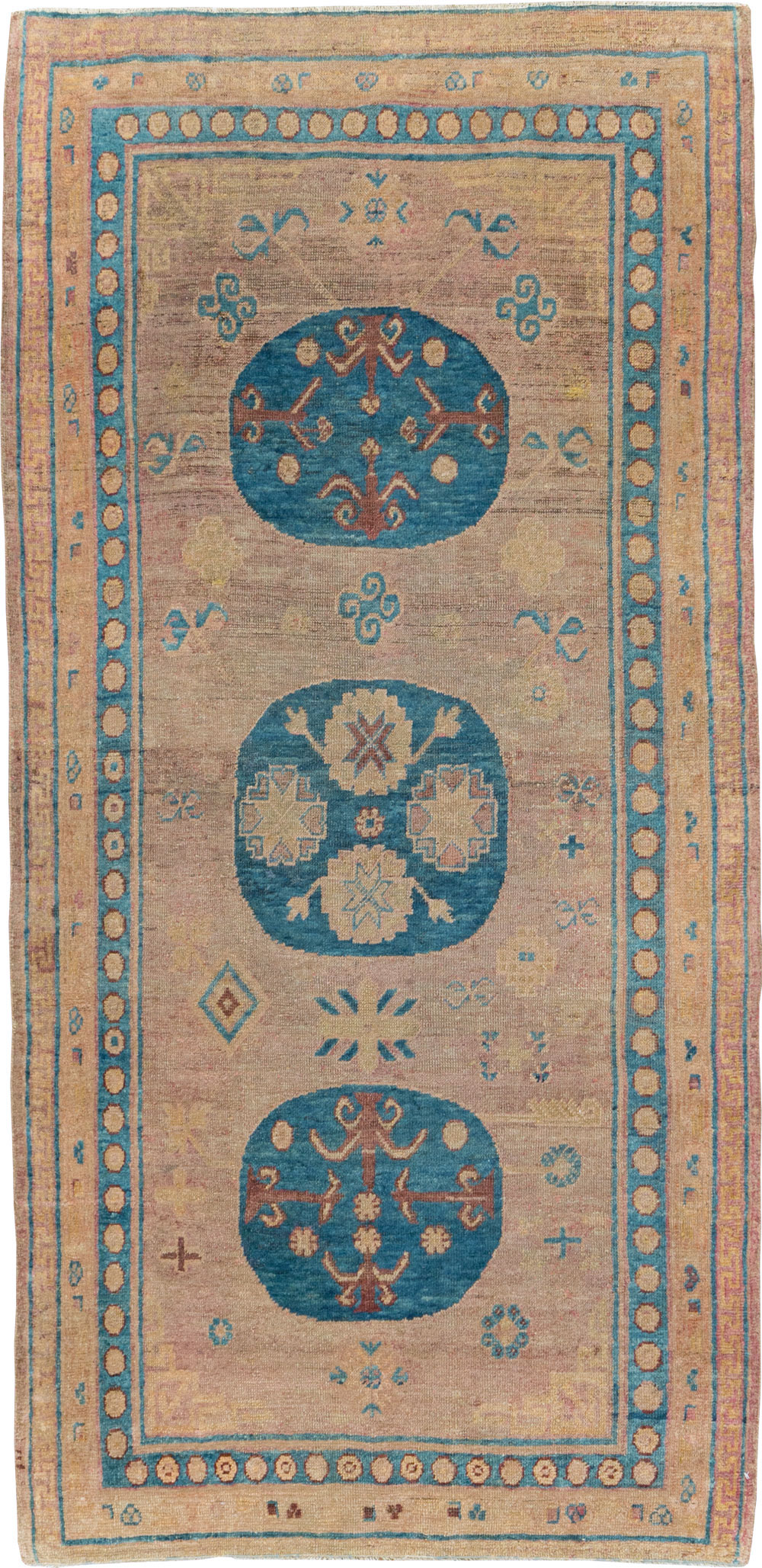 Antique East Turkestan Khotan Accent Rug, No.25862 - Staging