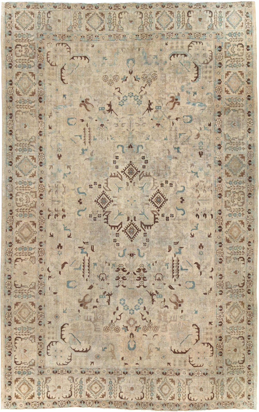 Vintage Persian Tabriz Accent Carpet, No.25867 - Staging