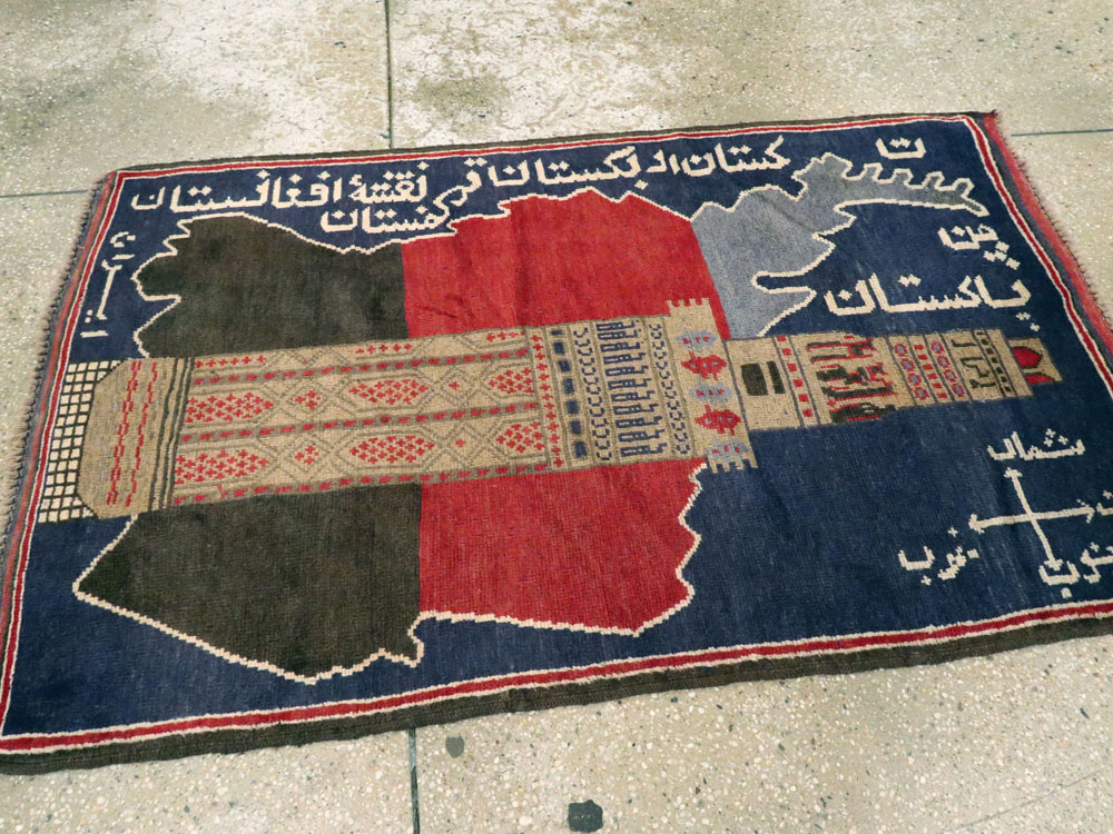 Vintage Afghan Pictorial Map Rug, No.25870 - Staging