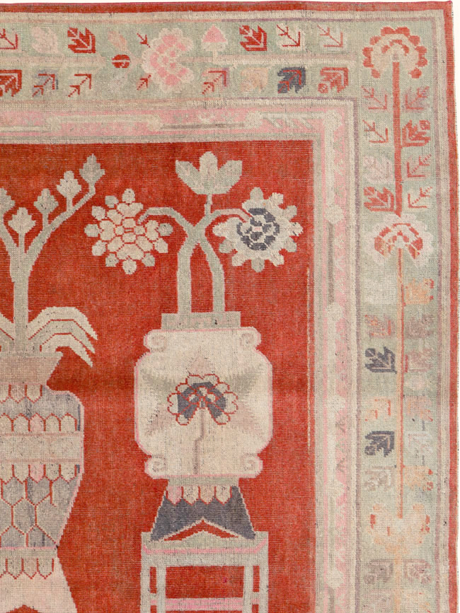 Vintage East Turkestan Khotan Pictorial Rug, No.25881 - Staging