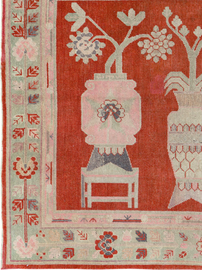 Vintage East Turkestan Khotan Pictorial Rug, No.25881 - Staging