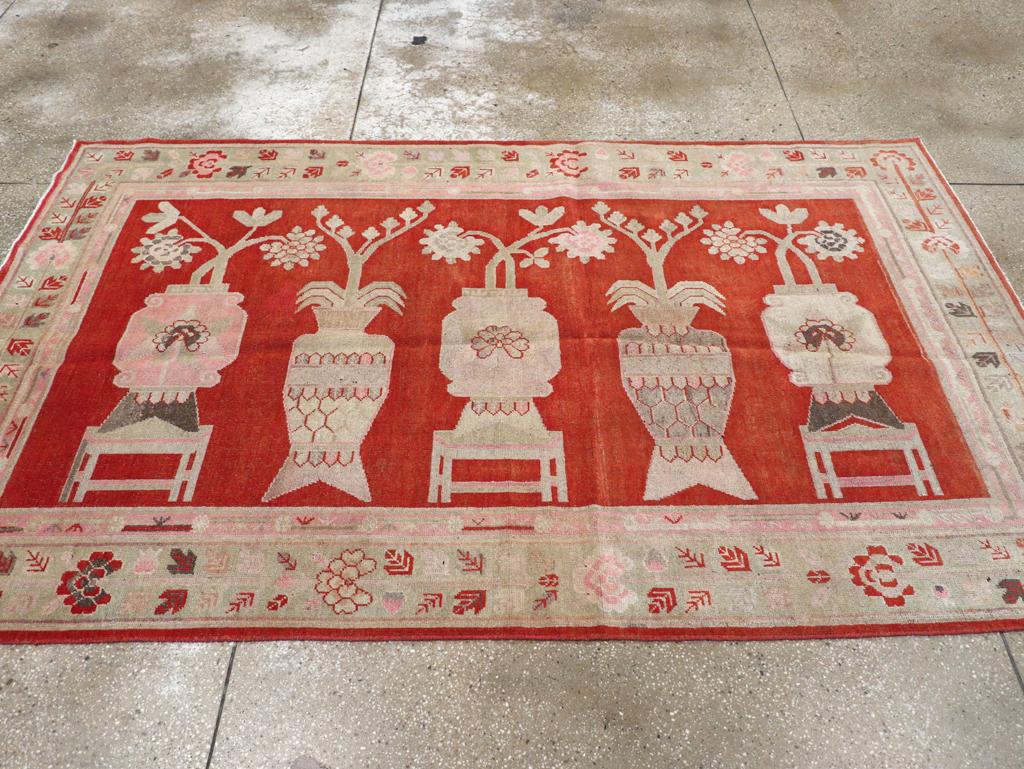 Vintage East Turkestan Khotan Pictorial Rug, No.25881 - Staging