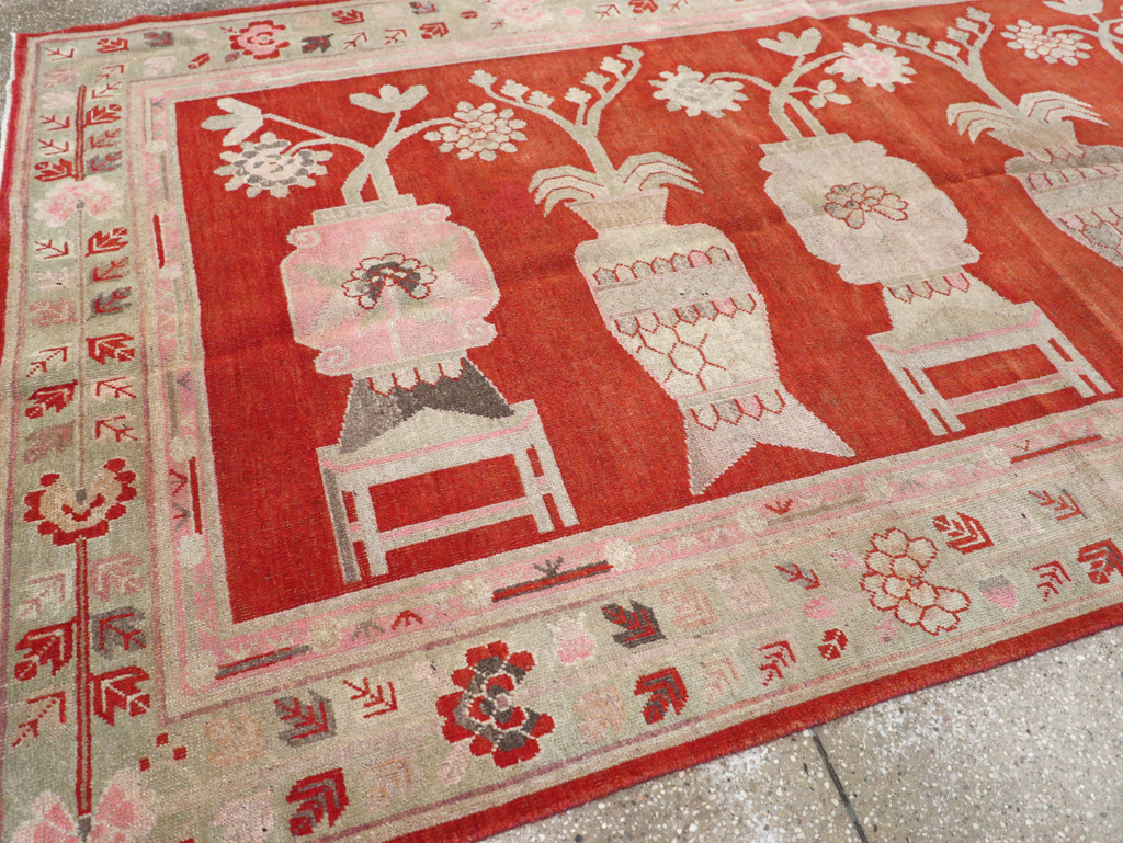 Vintage East Turkestan Khotan Pictorial Rug, No.25881 - Staging