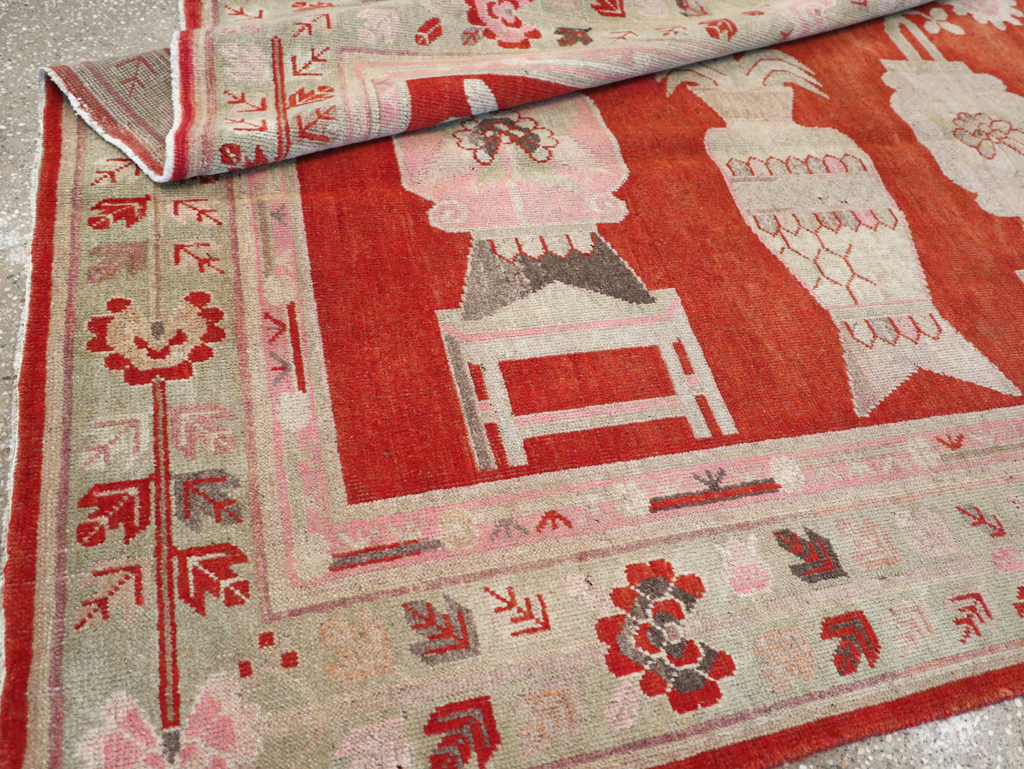 Vintage East Turkestan Khotan Pictorial Rug, No.25881 - Staging