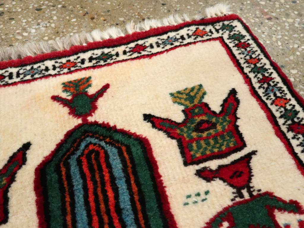 Vintage Persian Pictorial Baluch rug, No.25887 - Staging