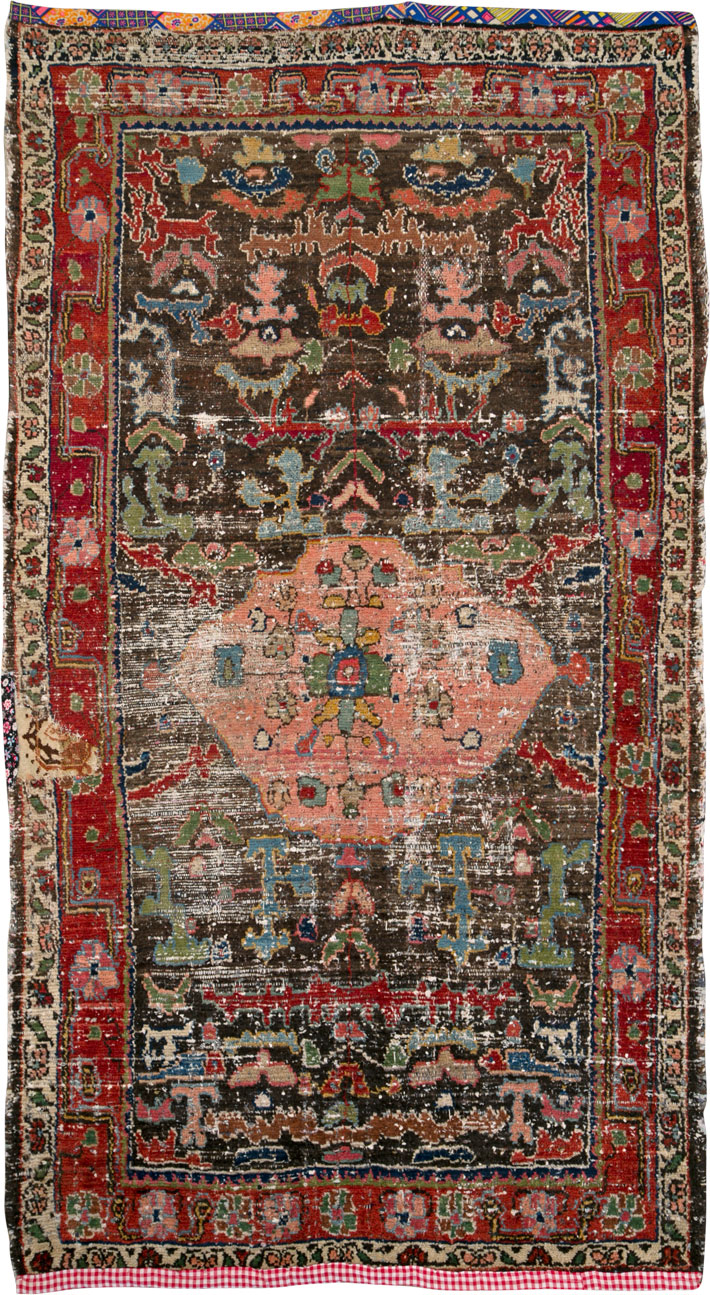 Vintage Persian Hamadan Distressed Rug, No.25920 - Staging