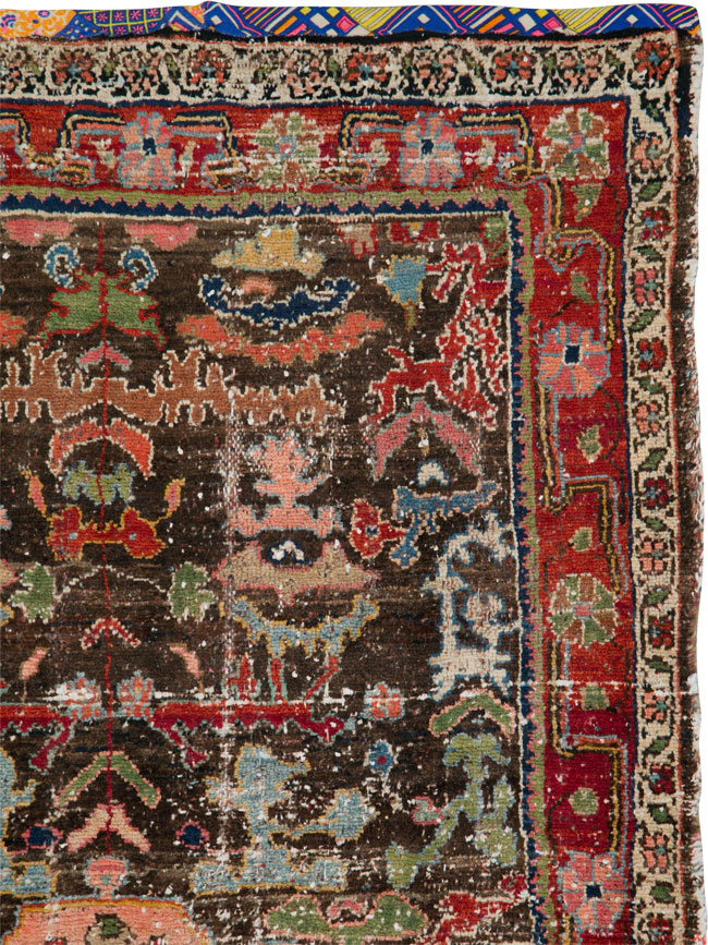 Vintage Persian Hamadan Distressed Rug, No.25920 - Staging