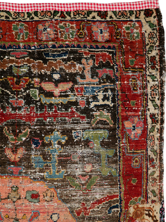 Vintage Persian Hamadan Distressed Rug, No.25920 - Staging