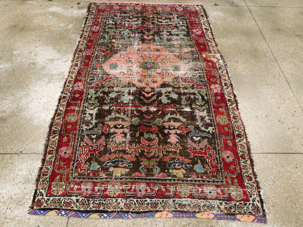 Vintage Persian Hamadan Distressed Rug, No.25920 - Staging