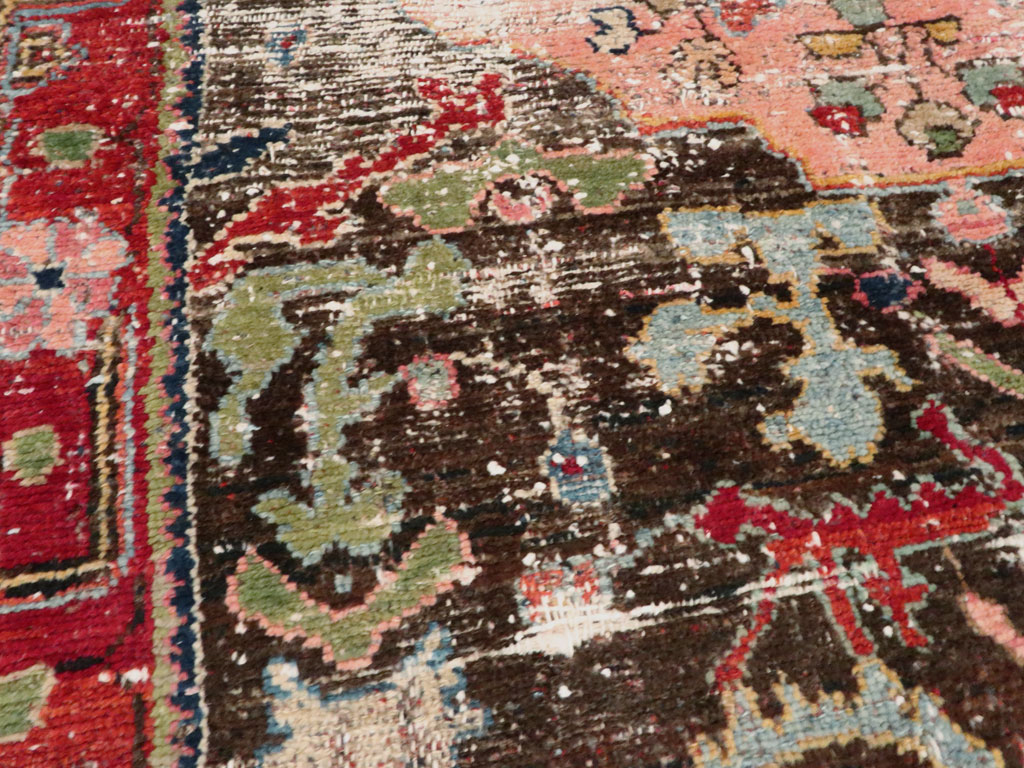 Vintage Persian Hamadan Distressed Rug, No.25920 - Staging