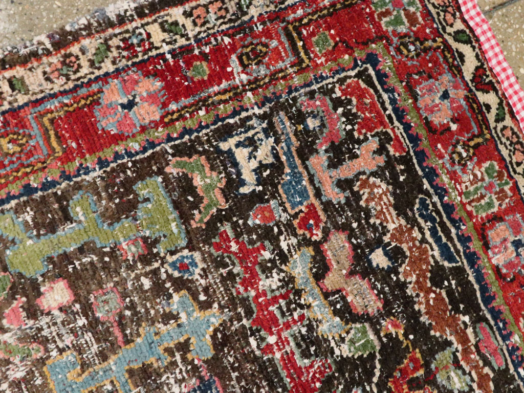 Vintage Persian Hamadan Distressed Rug, No.25920 - Staging