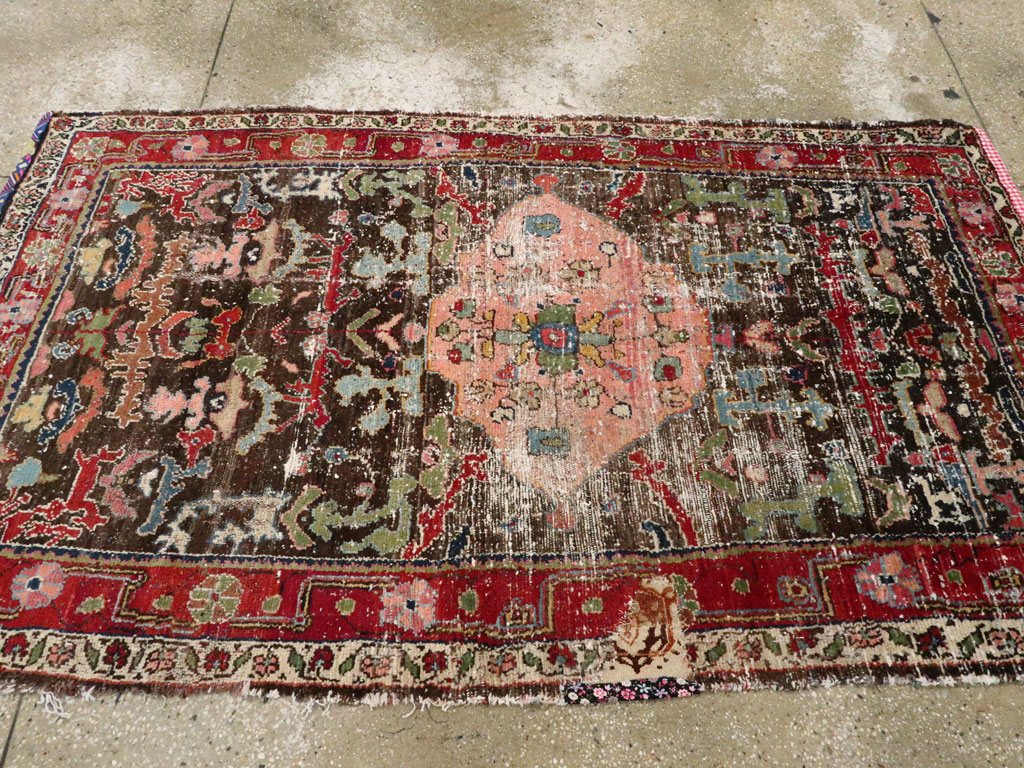 Vintage Persian Hamadan Distressed Rug, No.25920 - Staging