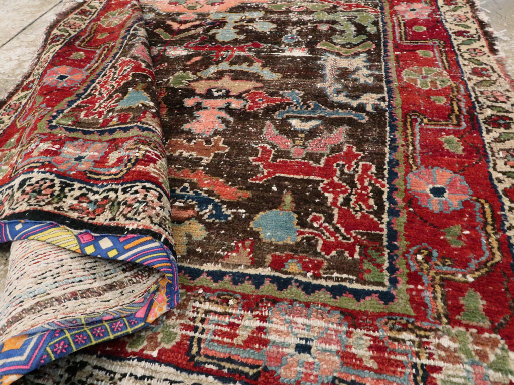 Vintage Persian Hamadan Distressed Rug, No.25920 - Staging