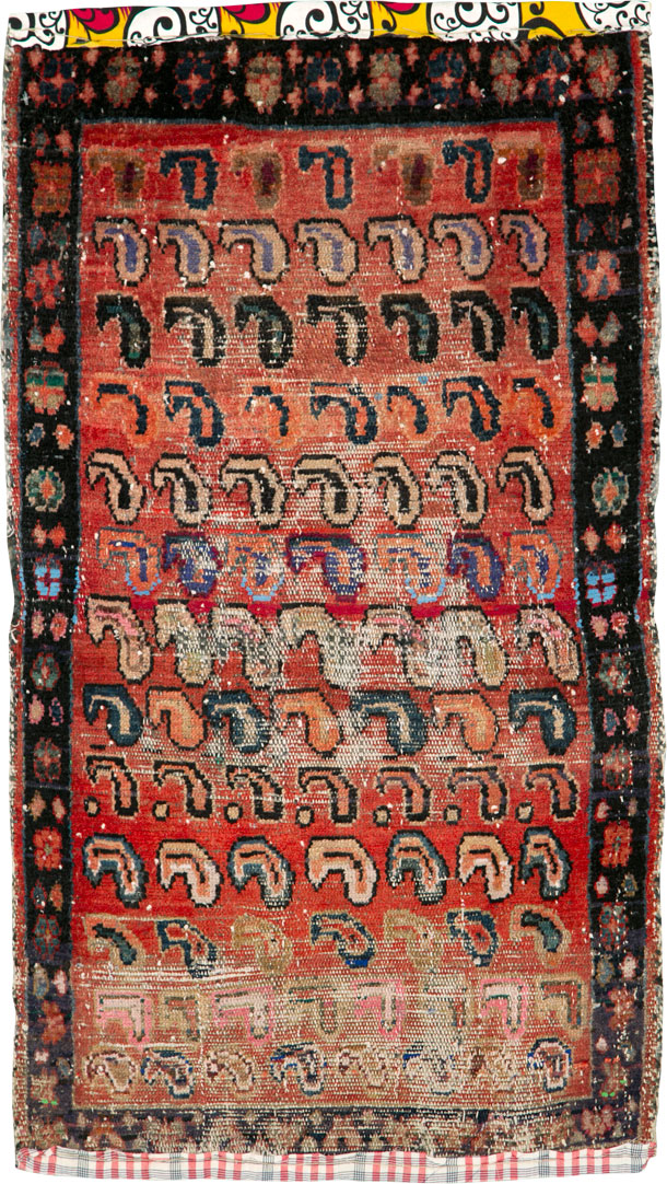 Vintage Persian Hamadan Distressed Rug, No.25926 - Staging