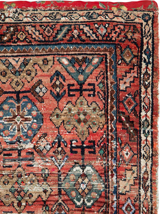 Vintage Persian Hamadan Distressed Rug, No.25928 - Staging