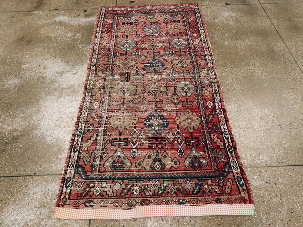 Vintage Persian Hamadan Distressed Rug, No.25928 - Staging