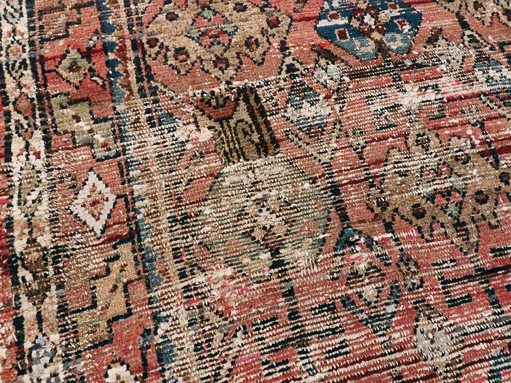 Vintage Persian Hamadan Distressed Rug, No.25928 - Staging