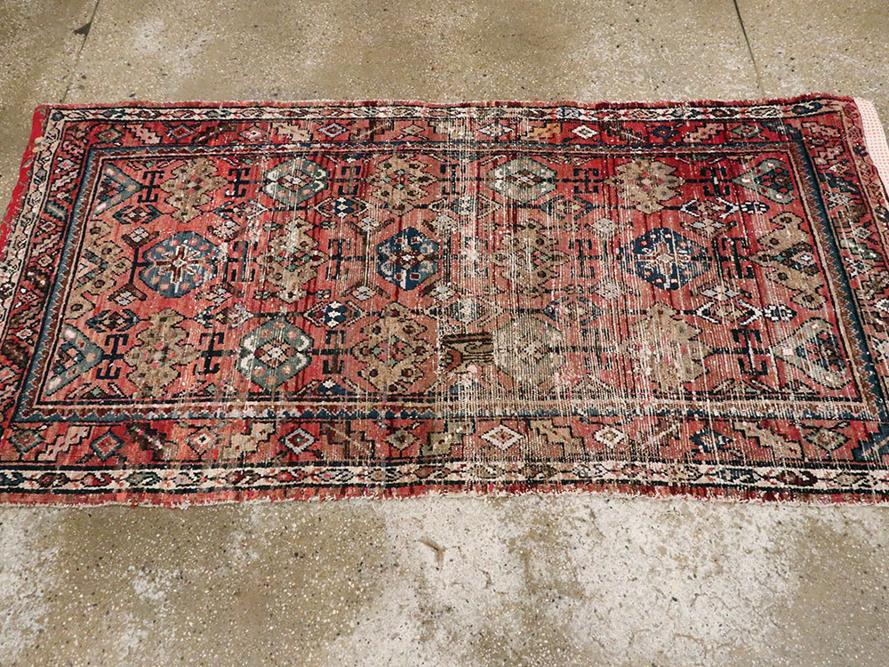 Vintage Persian Hamadan Distressed Rug, No.25928 - Staging