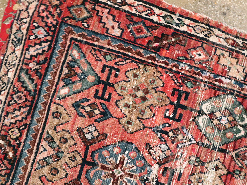 Vintage Persian Hamadan Distressed Rug, No.25928 - Staging