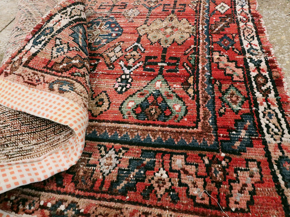 Vintage Persian Hamadan Distressed Rug, No.25928 - Staging