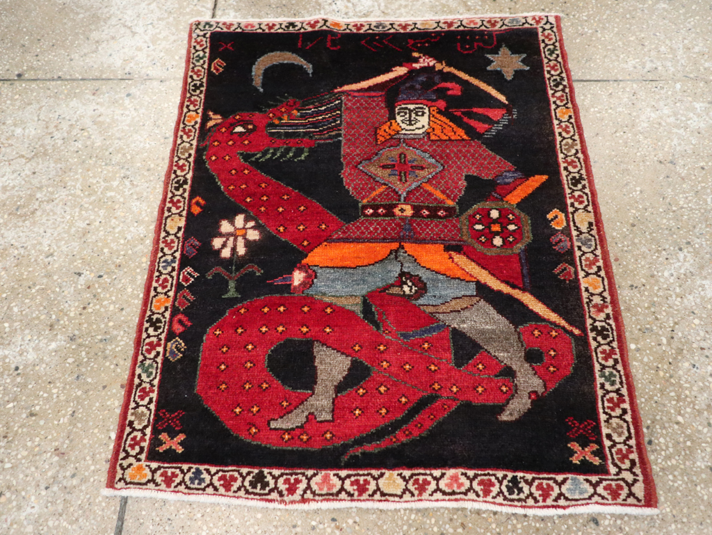 Vintage Persian Pictorial Hamadan Rug, No.25979 - Staging