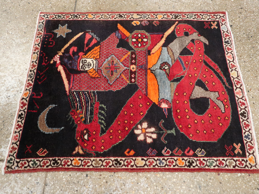 Vintage Persian Pictorial Hamadan Rug, No.25979 - Staging