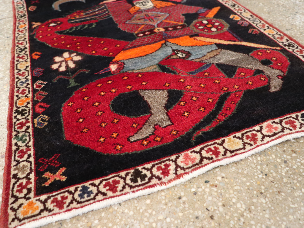 Vintage Persian Pictorial Hamadan Rug, No.25979 - Staging