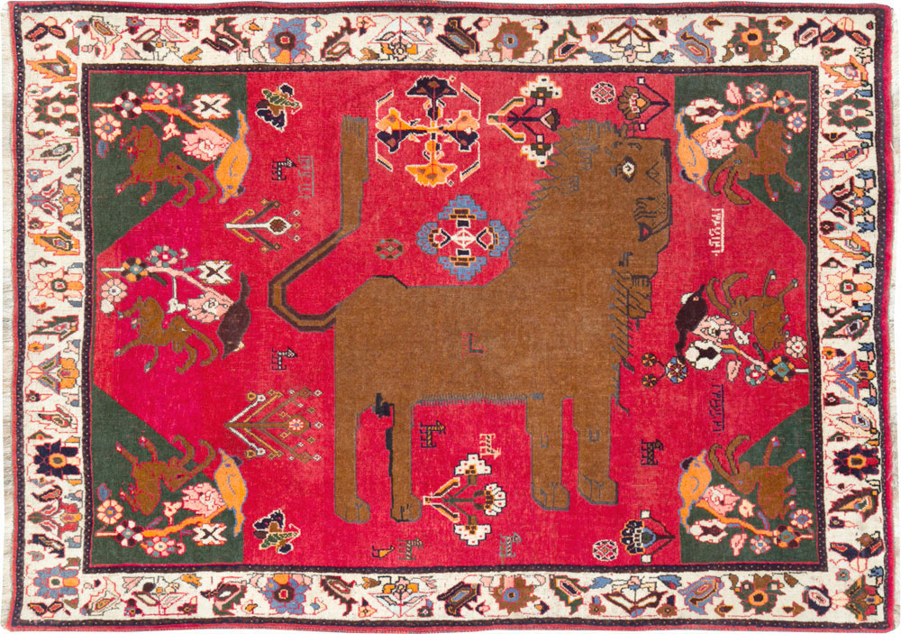 Vintage Persian Pictorial Shiraz Rug, No.25985 - Staging