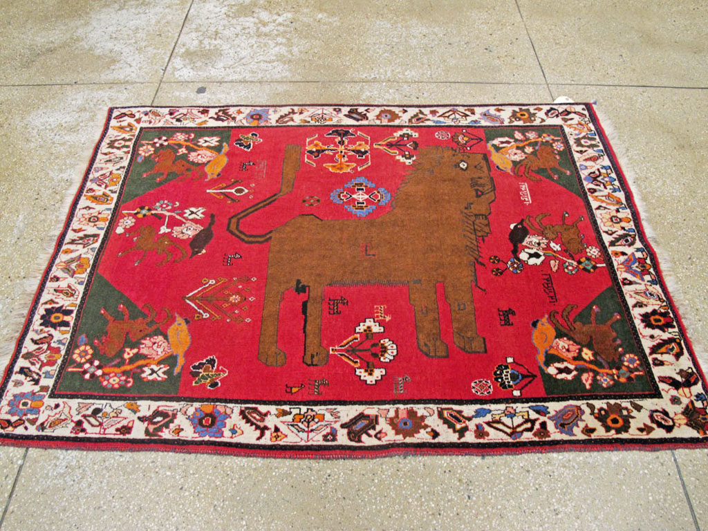 Vintage Persian Pictorial Shiraz Rug, No.25985 - Staging