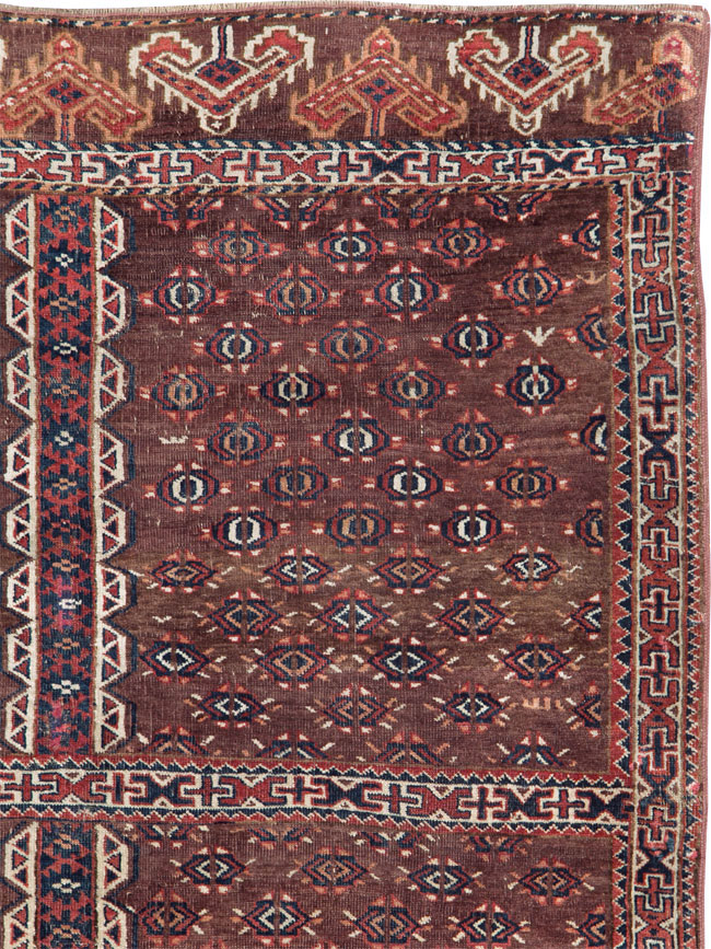 Antique Central Asian Tekke Tribal Accent Rug, No.25991 - Staging