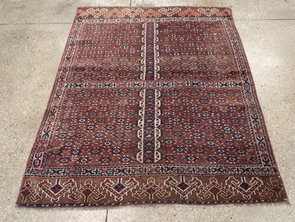 Antique Central Asian Tekke Tribal Accent Rug, No.25991 - Staging