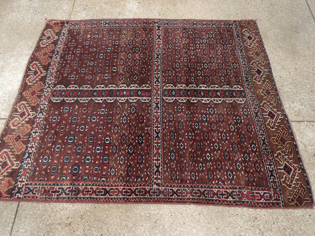 Antique Central Asian Tekke Tribal Accent Rug, No.25991 - Staging